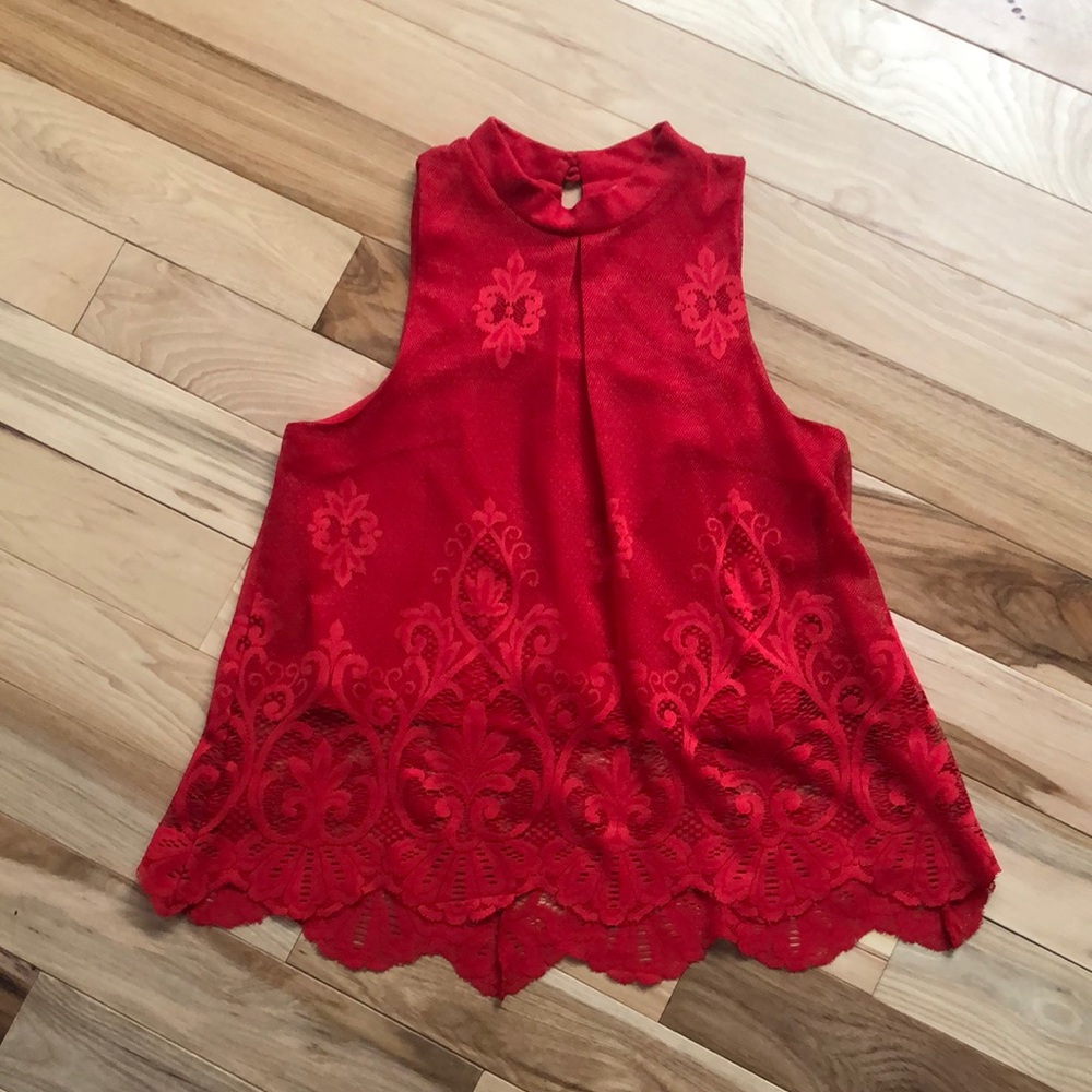 Red Sleeveless Lace Top